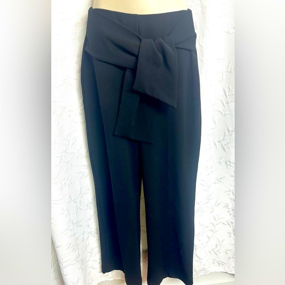 BBJ Los Angeles Blk Office Glam High Rise Wide Legs Front Tie Stretchy Trouser M